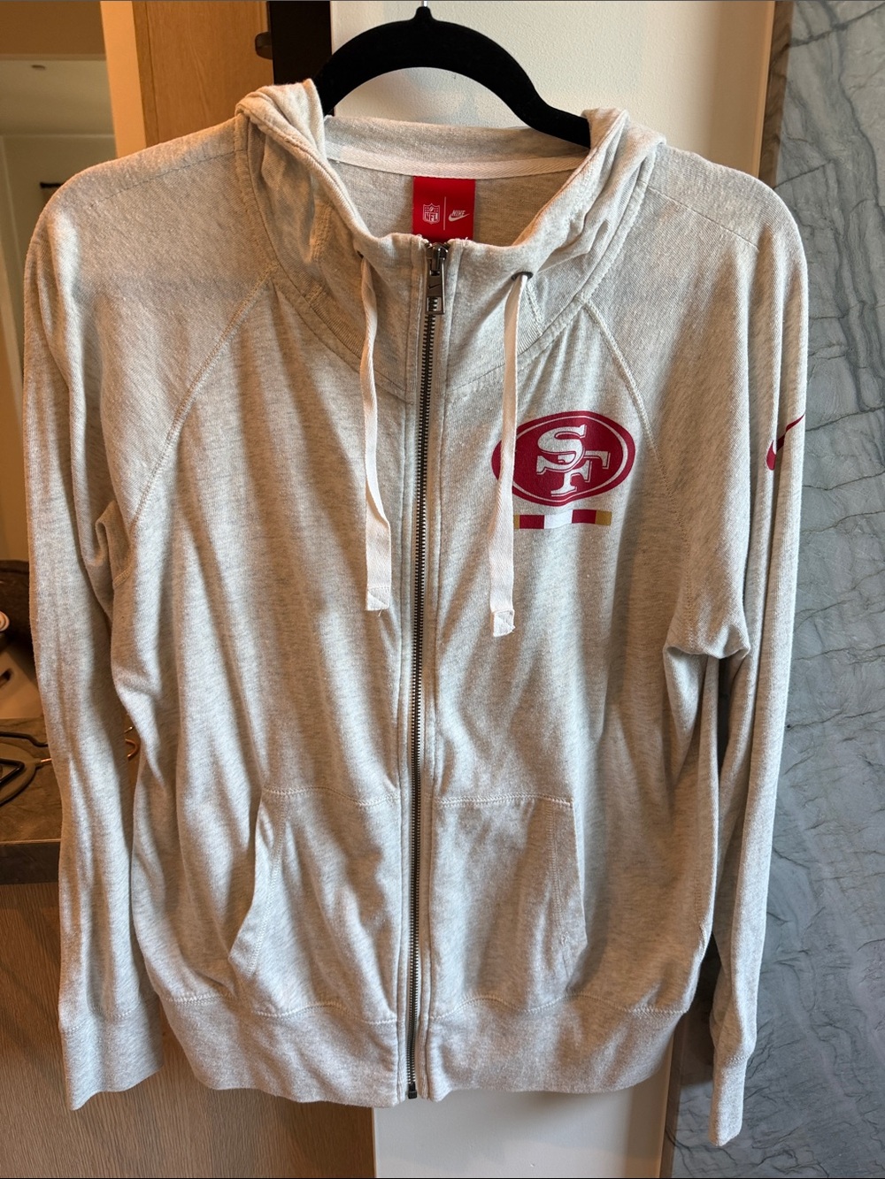 Nike Light Gray and Red San Francisco 49ers Zip Hoodie